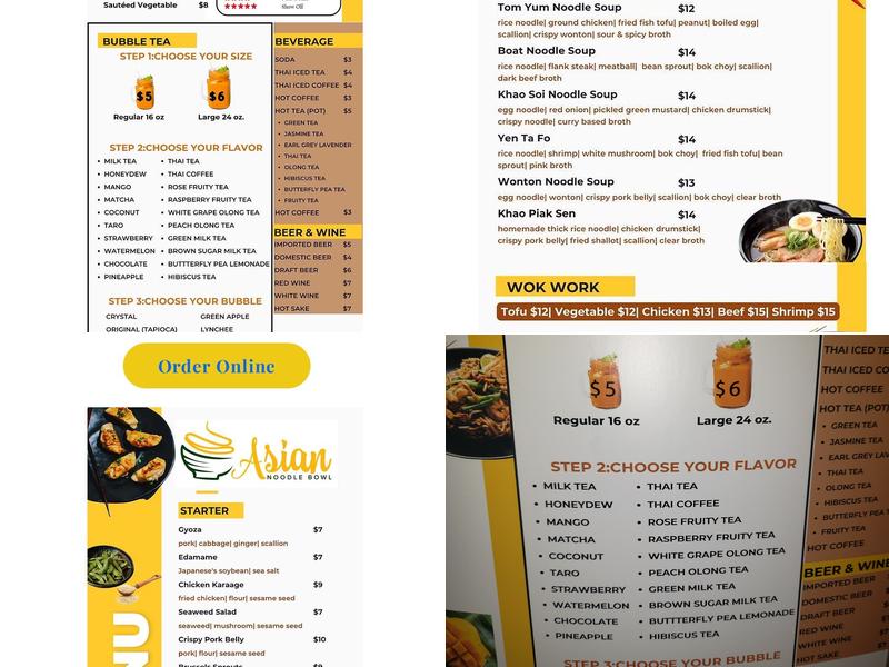 Asian Noodle Bowl Menu