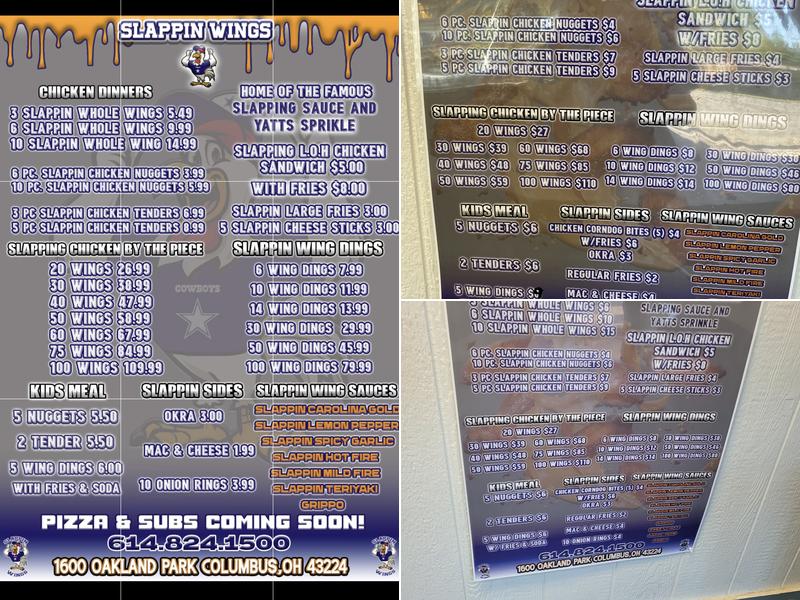 Slapping wings llc Menu