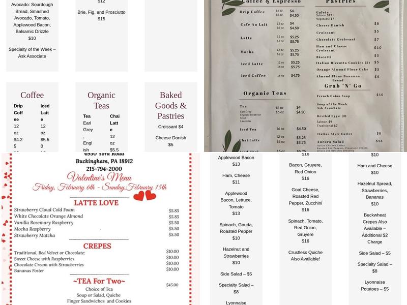 Aurora Bistro Menu