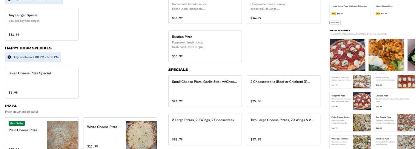 Basilico Pizza Menu