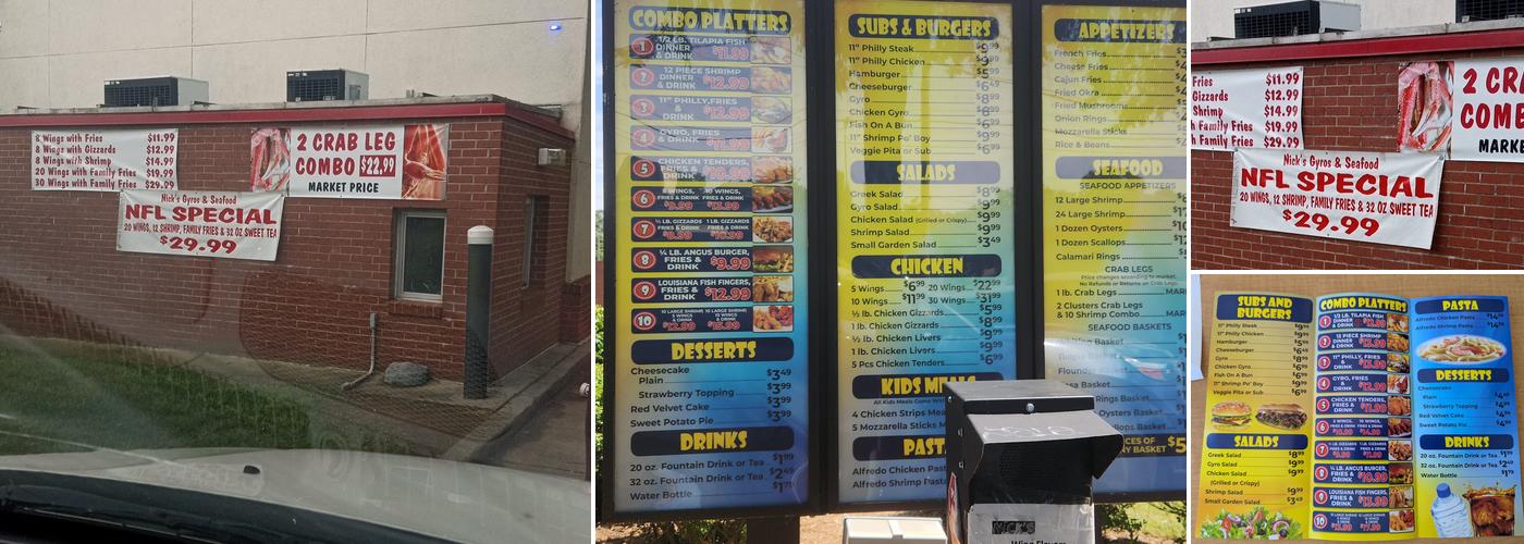 Nick's Gyros and Seafood Menu