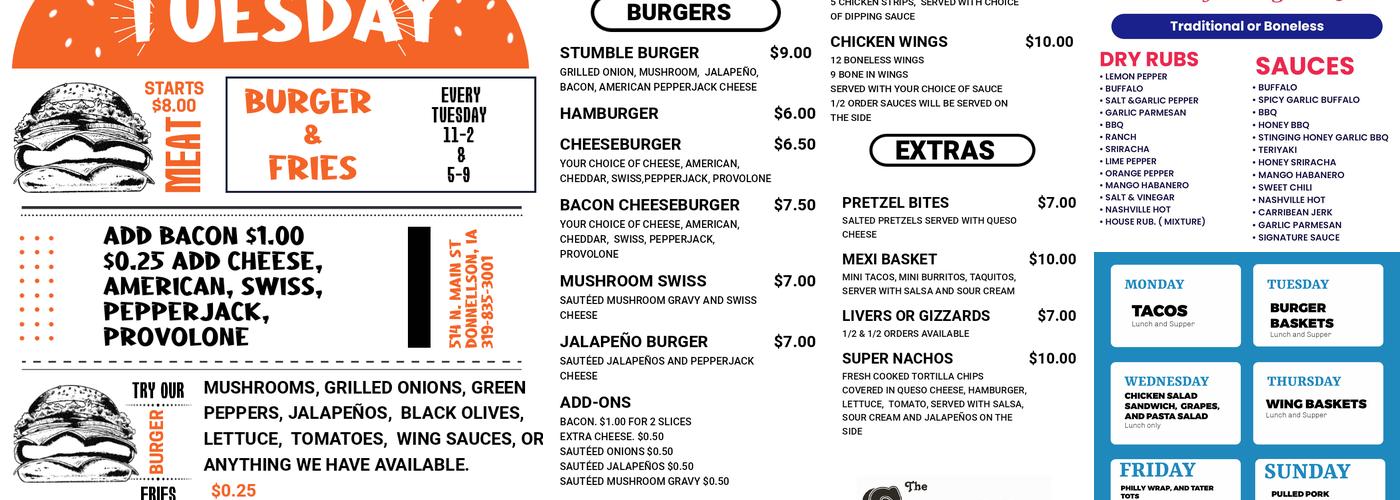 Stumble Inn Menu