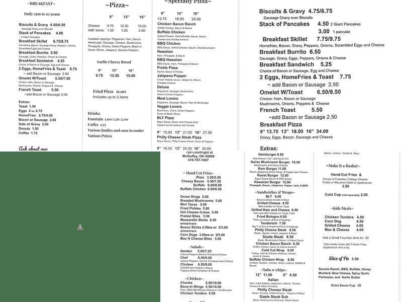 The Rams Roost Menu