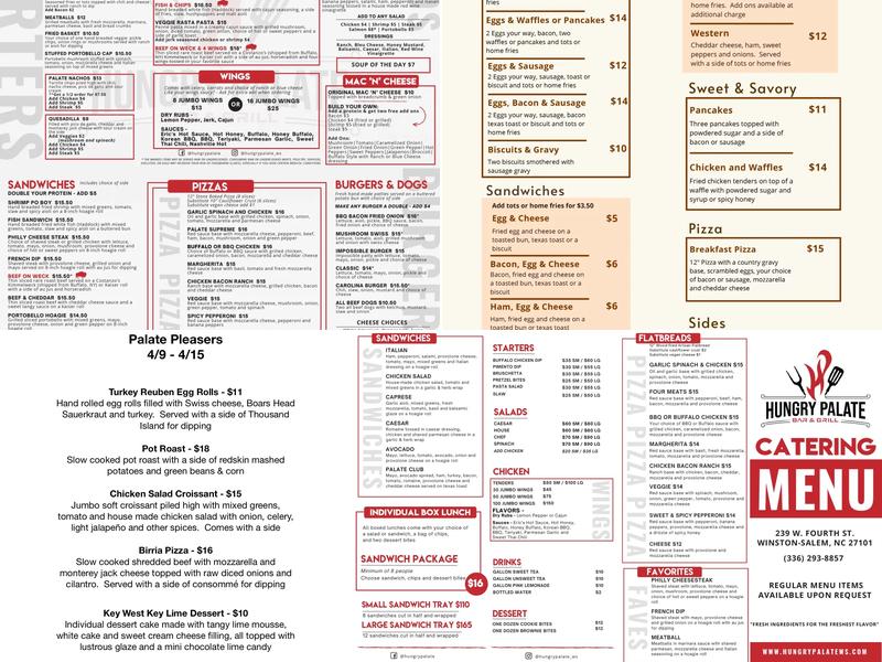 Hungry Palate Bar & Grill Menu