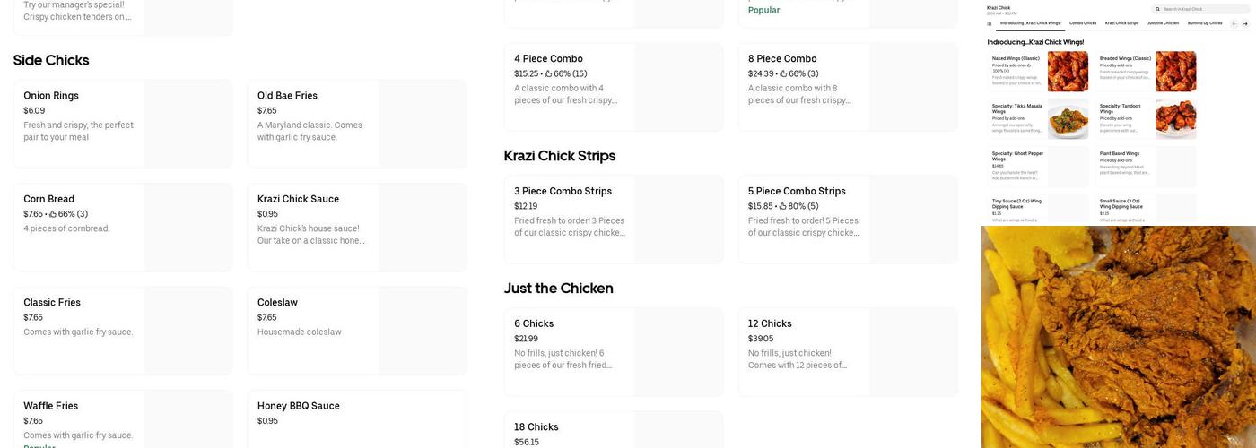 Krazi Chick Menu