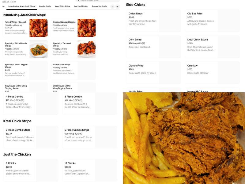Krazi Chick Menu