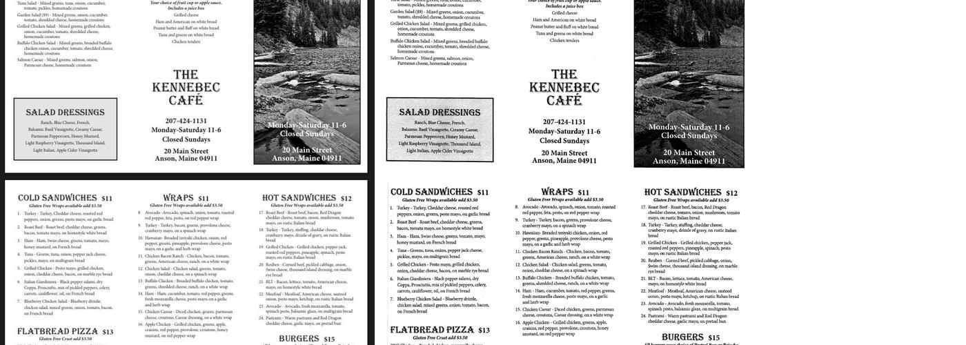 The Kennebec Cafe Menu
