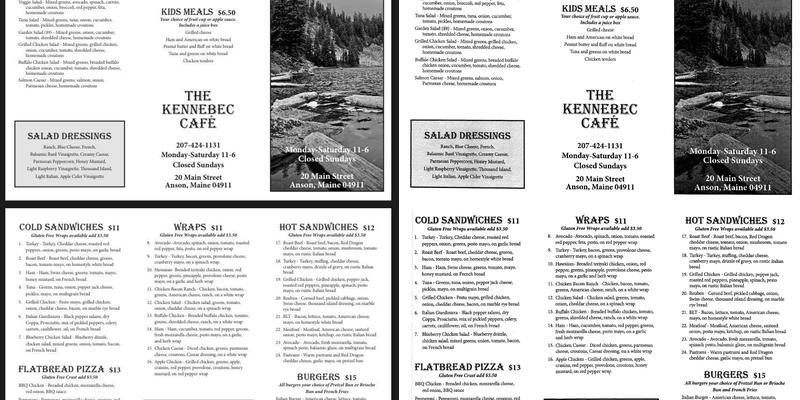 The Kennebec Cafe Menu