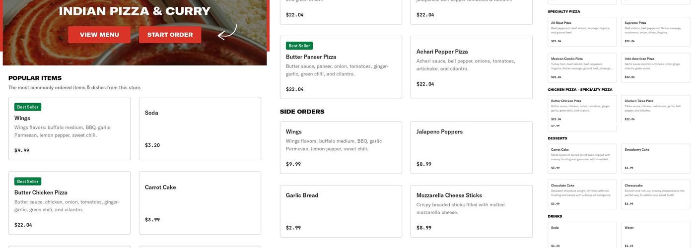 Indian Pizza & Curry Menu