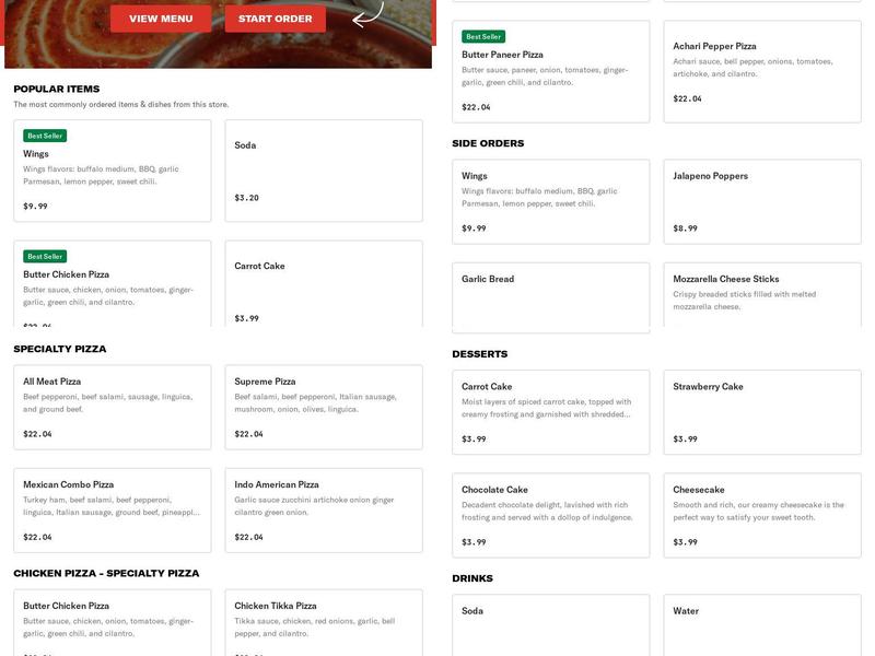 Indian Pizza & Curry Menu