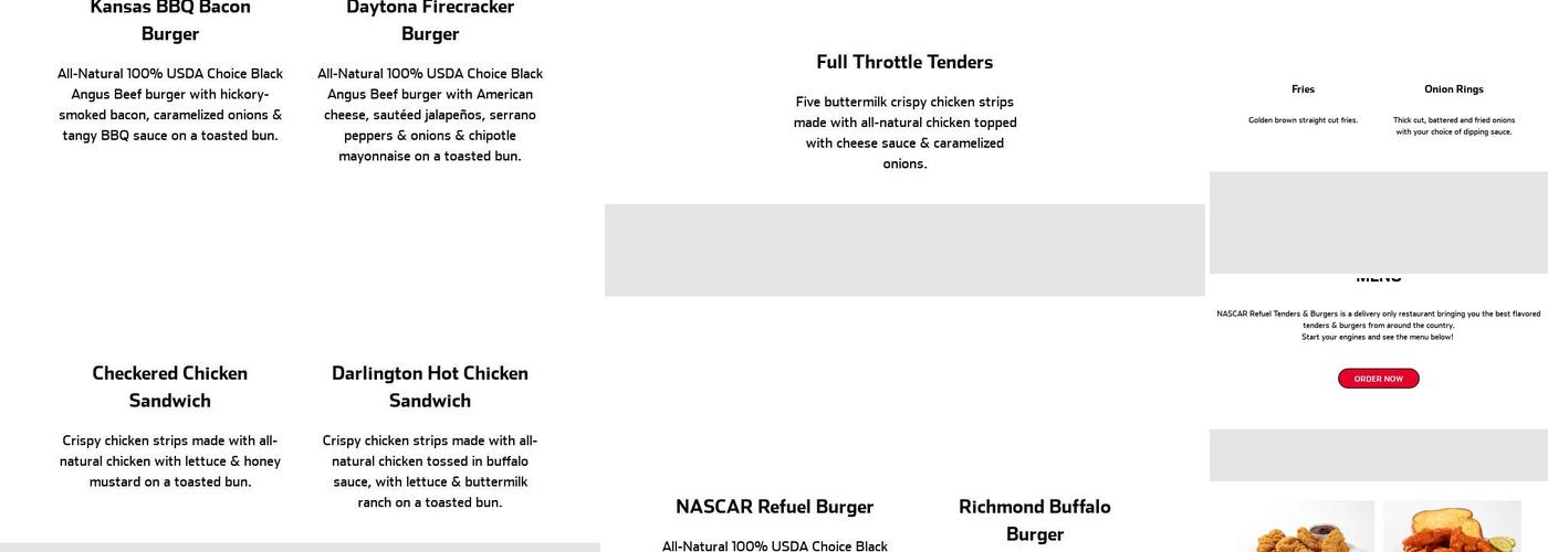 NASCAR Wings Menu