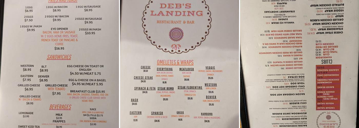 Deb's Landing Menu