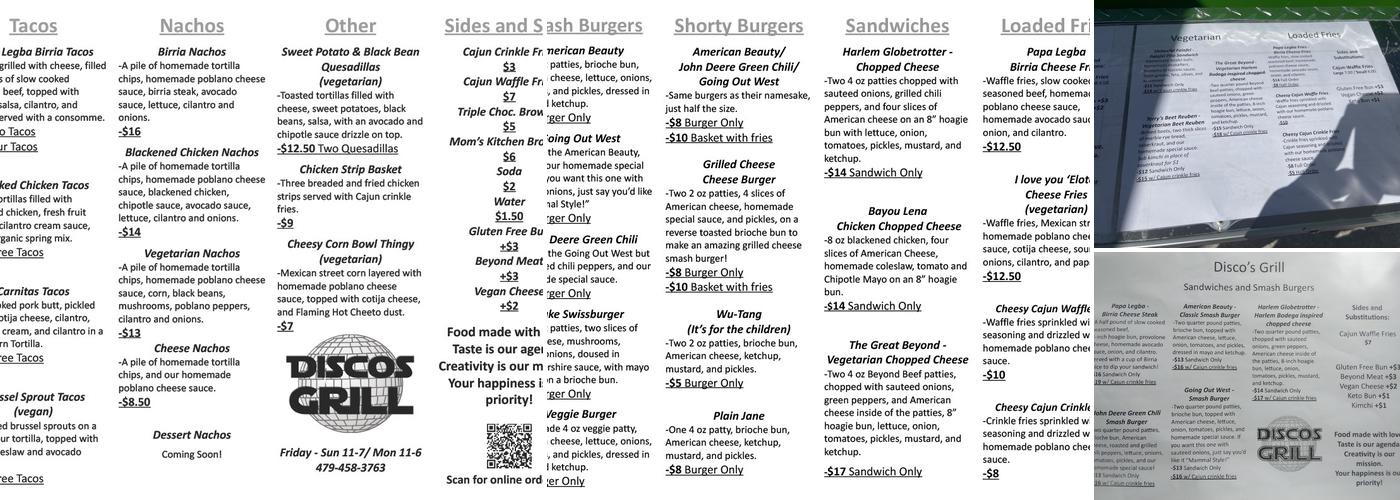 Disco's Grill Menu