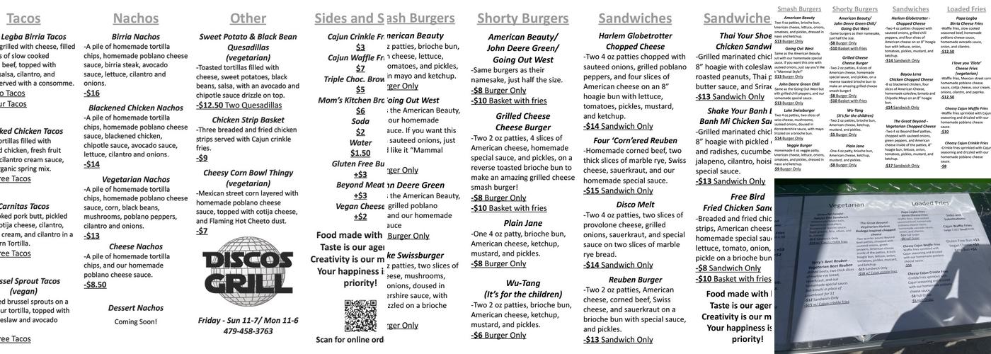 Disco's Grill Menu