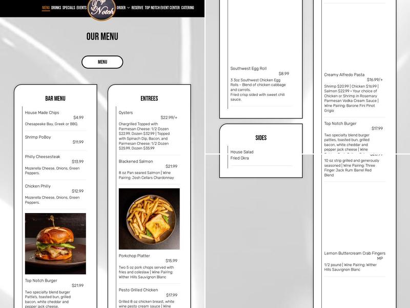 Top Notch Entertainment and Lounge Menu