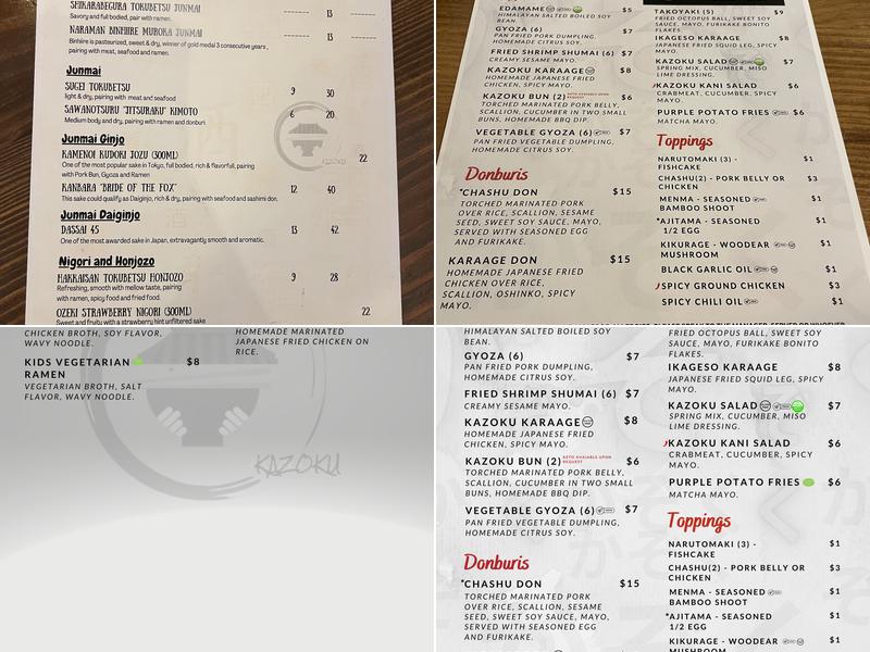 Ramen Bar Kazoku Menu