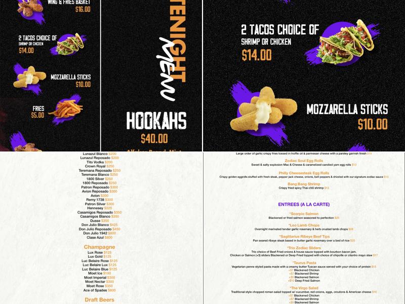 Zodiac Bar & Grill Menu
