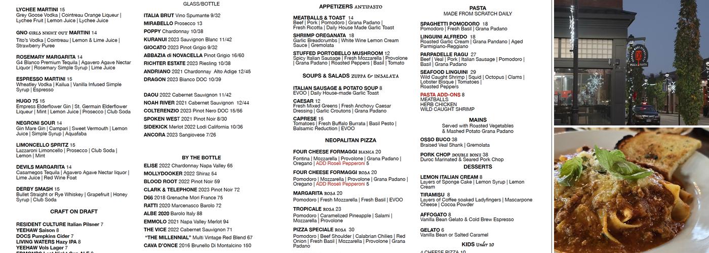 DO Scratch Made Pizza & Pasta Menu