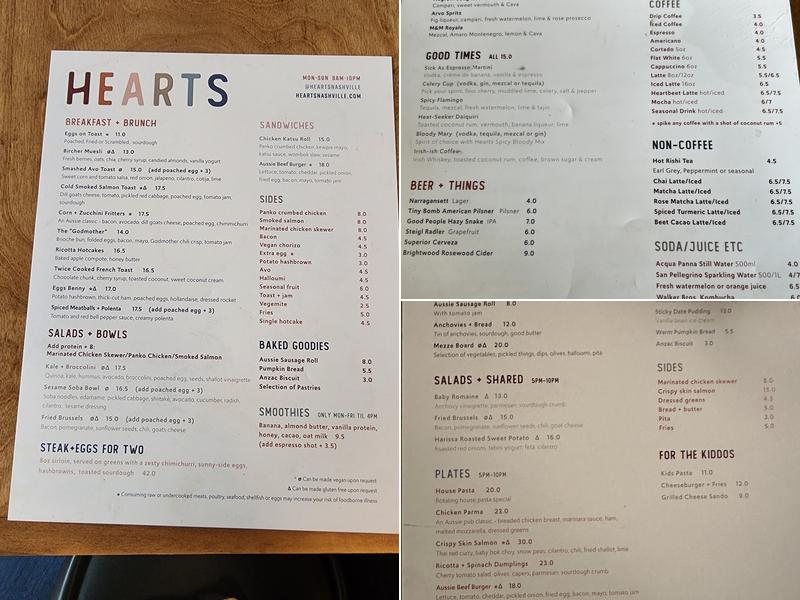 Hearts Menu