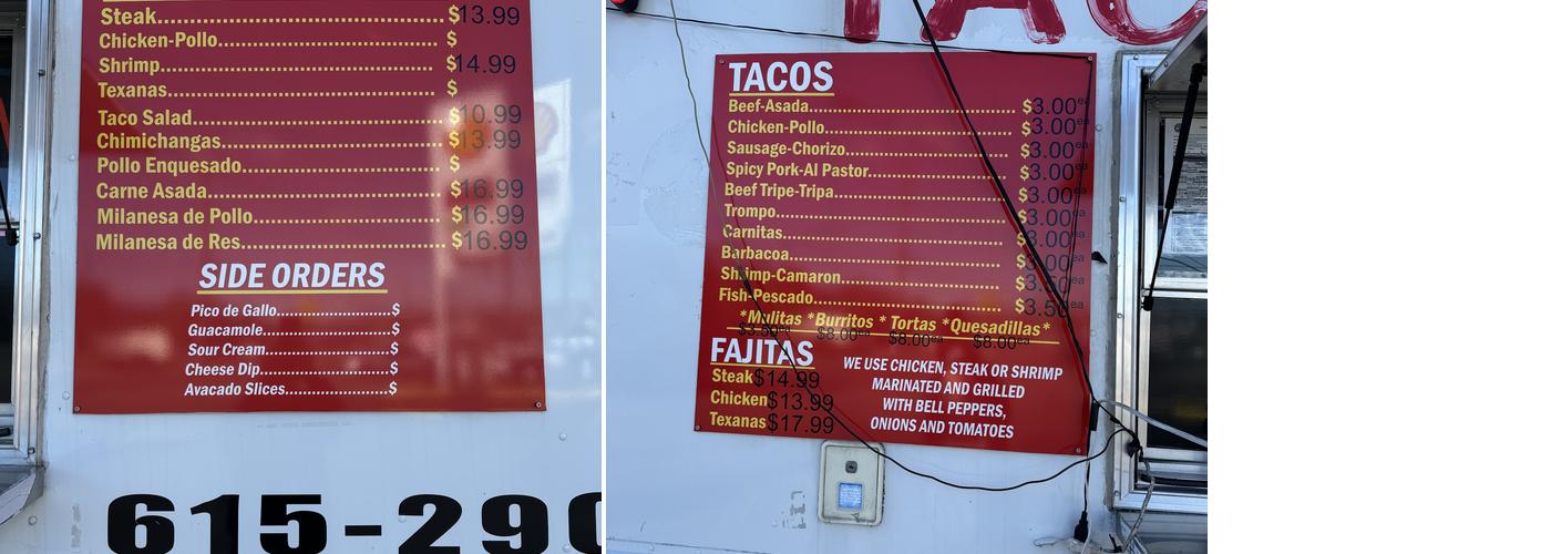 Tacos Tete Menu
