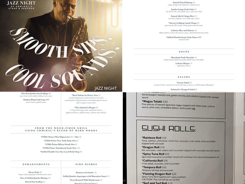 Admiral’s Steak & Seafood Menu