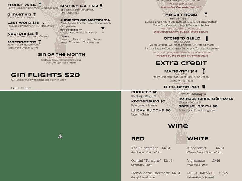 Juniper’s Menu
