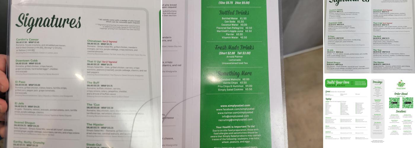 Simply Salad Menu