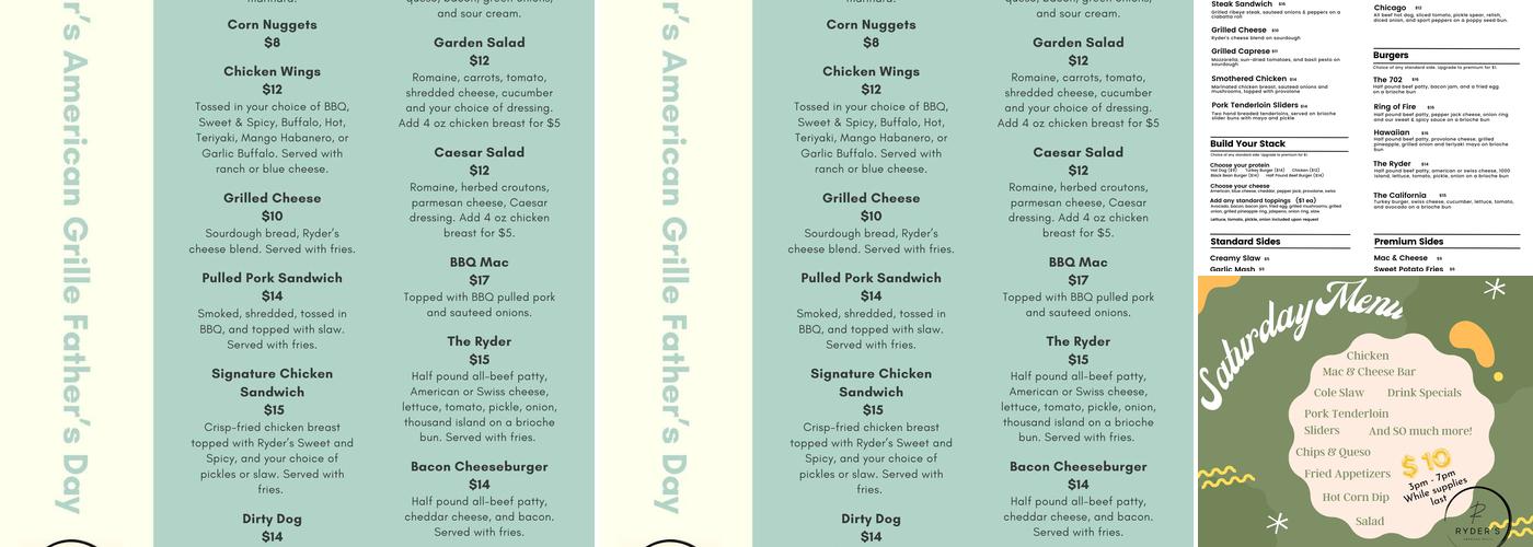 Ryder's American Grille Menu
