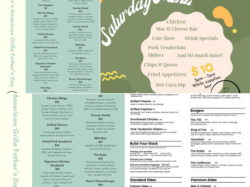 Ryder's American Grille Menu