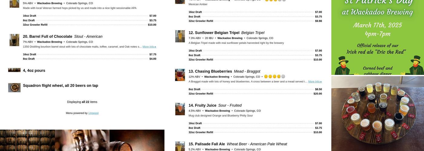 Wackadoo Brewing Menu