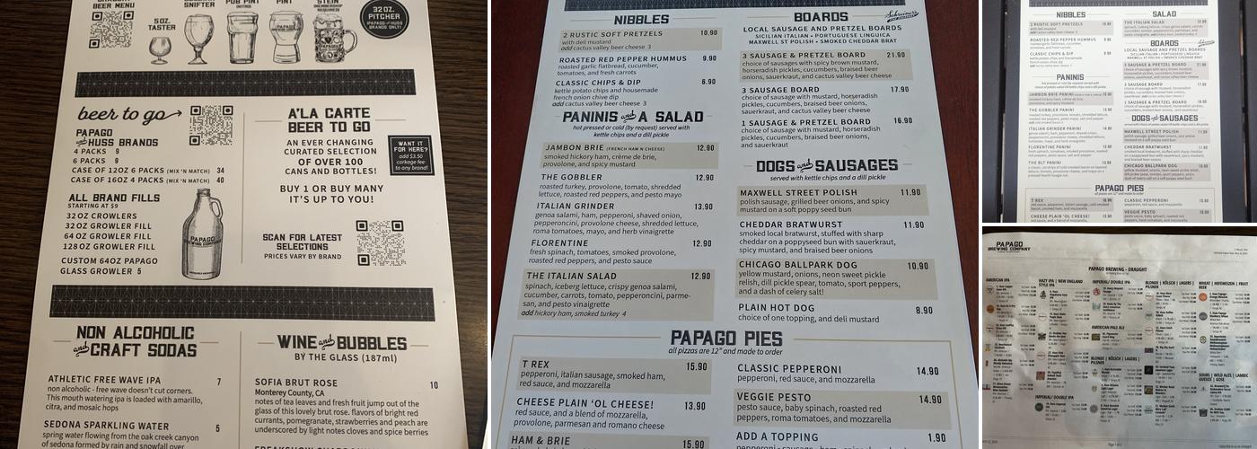 Papago Brewing Co. Menu