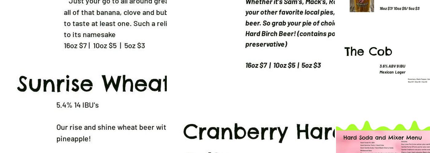 Anglesea Aleworks Menu