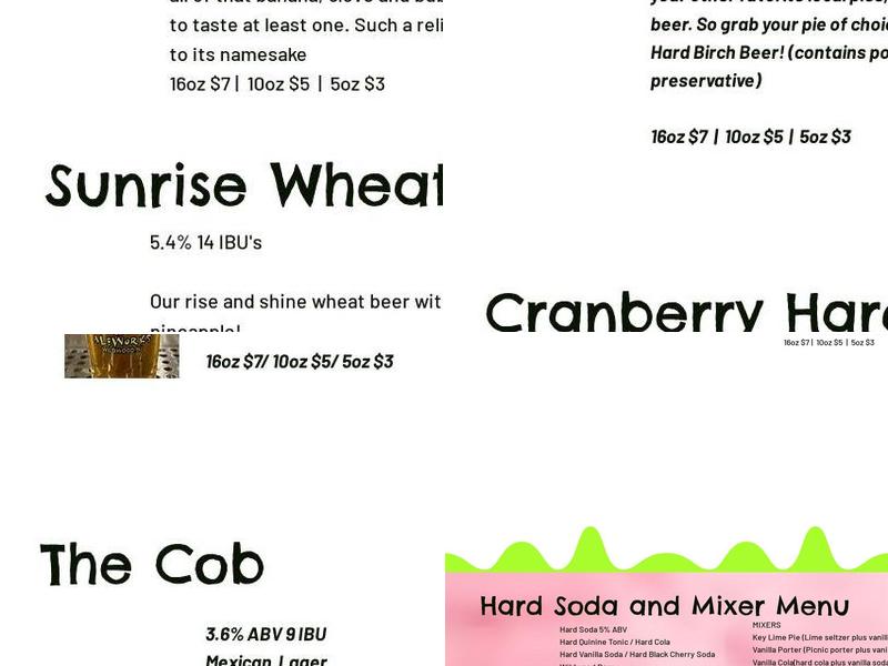 Anglesea Aleworks Menu