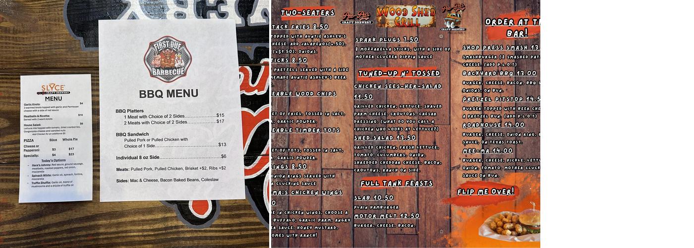 Pee-Pa's Garage Craft Brewery Menu