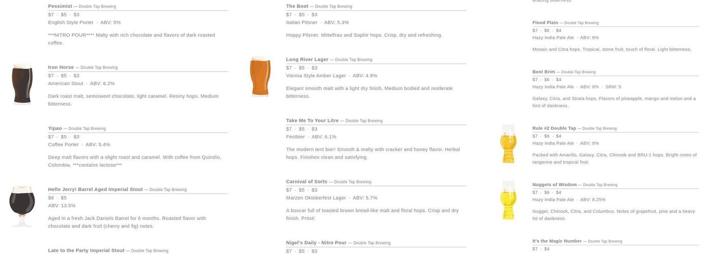 Double Tap Brewing Menu