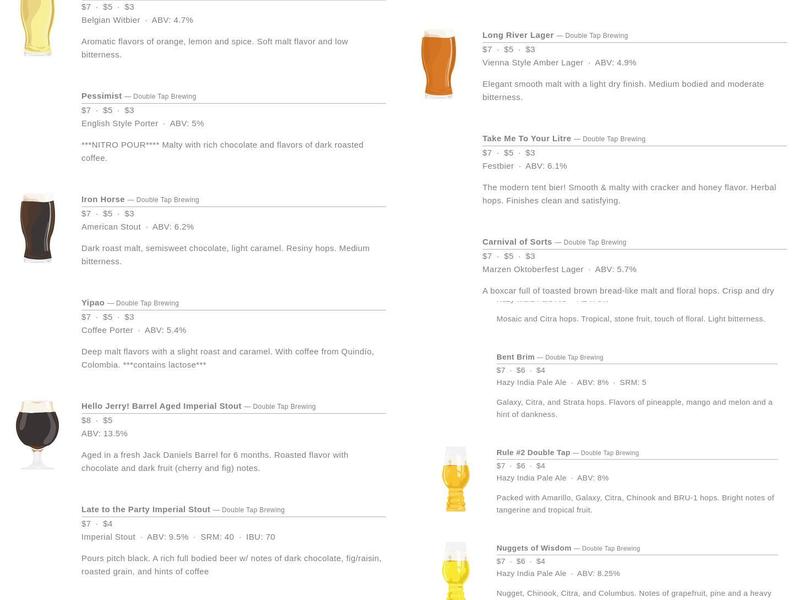 Double Tap Brewing Menu