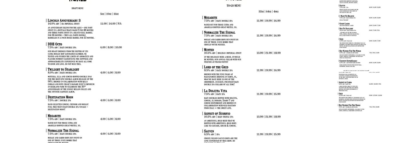 Hop Butcher For The World Menu