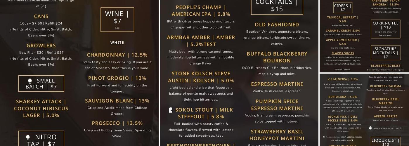 Great White Buffalo Brewing Co. Menu