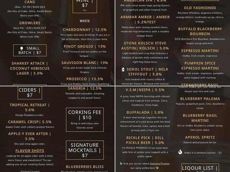 Great White Buffalo Brewing Co. Menu