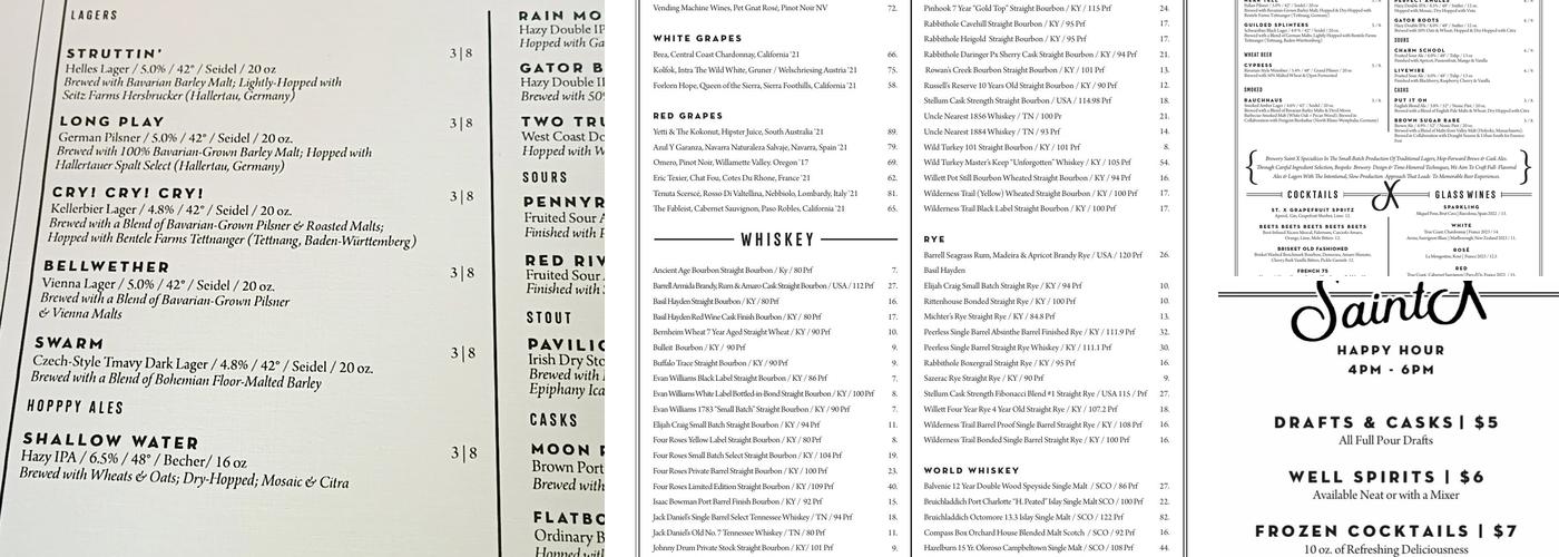 Brewery Saint X Menu