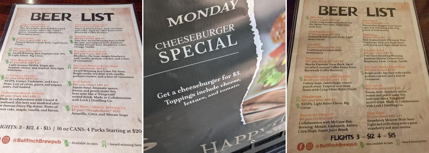 Bullfinch Brewpub Menu