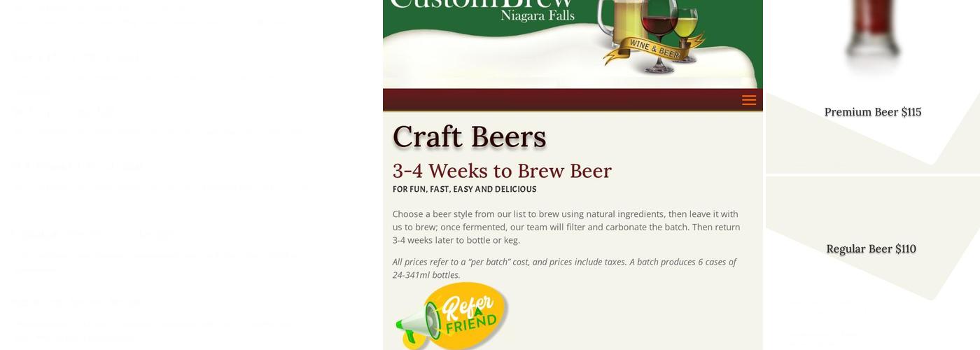 Custom Brew Niagara Falls Menu