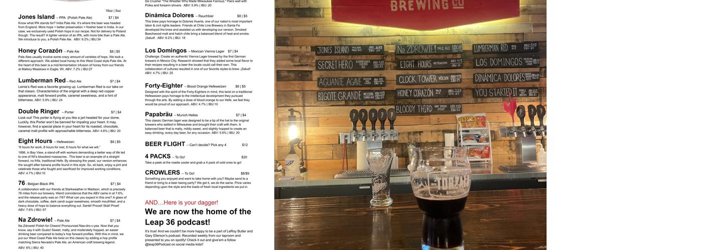 Torzala Brewing Co. Menu