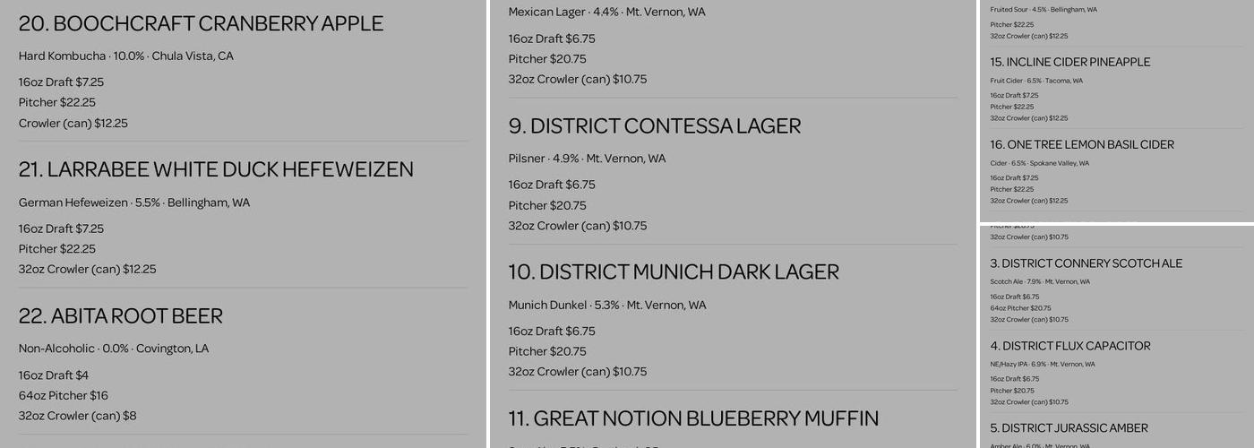 District Brewing | Ferndale Menu