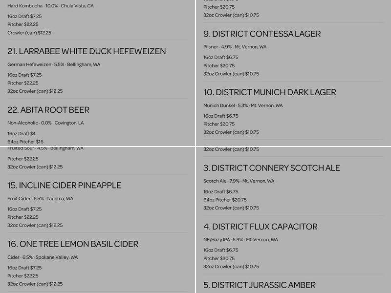 District Brewing | Ferndale Menu