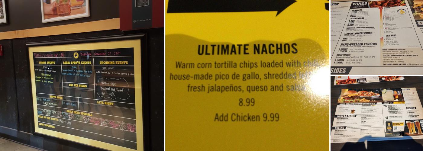 Buffalo Wild Wings Menu