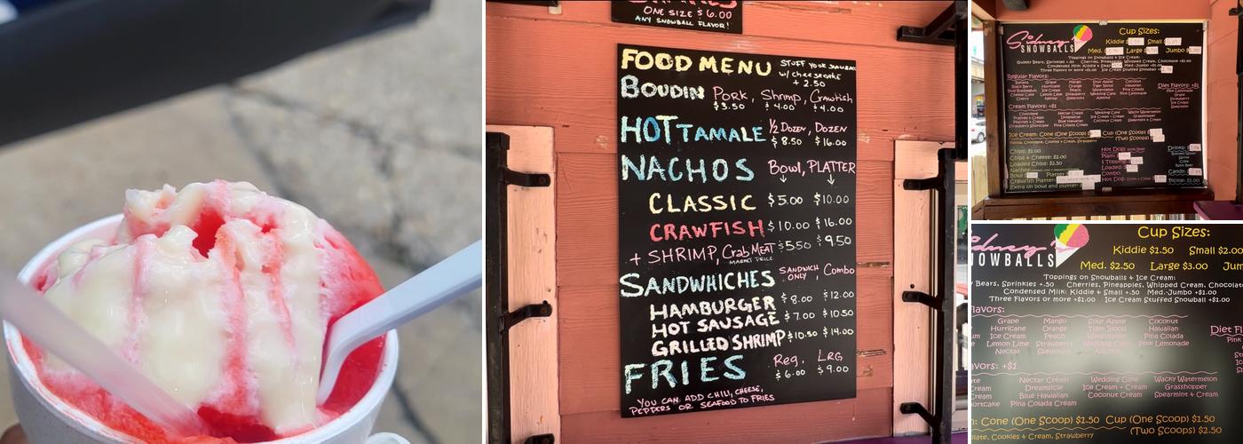 Sidney's Snowballs Menu