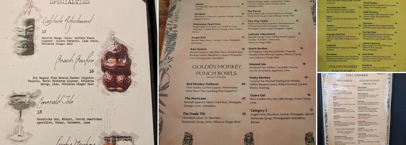 Golden Monkey Tiki Lounge Menu