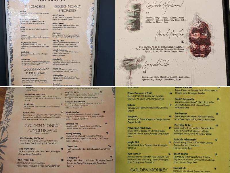 Golden Monkey Tiki Lounge Menu