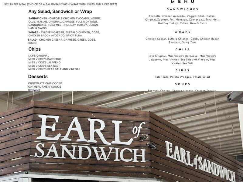 Earl of Sandwich Menu